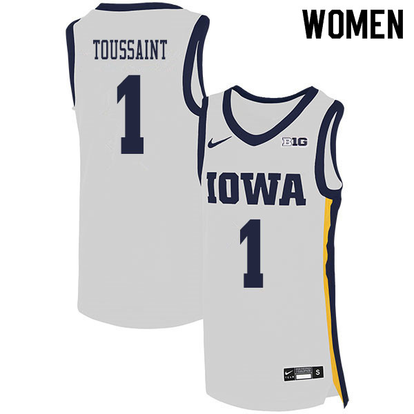 2020 Women #1 Joe Toussaint Iowa Hawkeyes College Basketball Jerseys Sale-White
